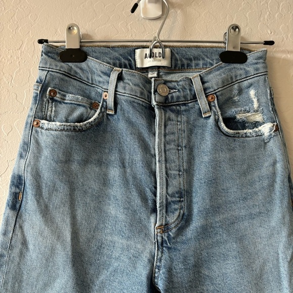 AGOLDE Nico High Rise Slim Fit Button Fly Light Wash Organic Cotton Denim Jeans - Picture 7 of 10